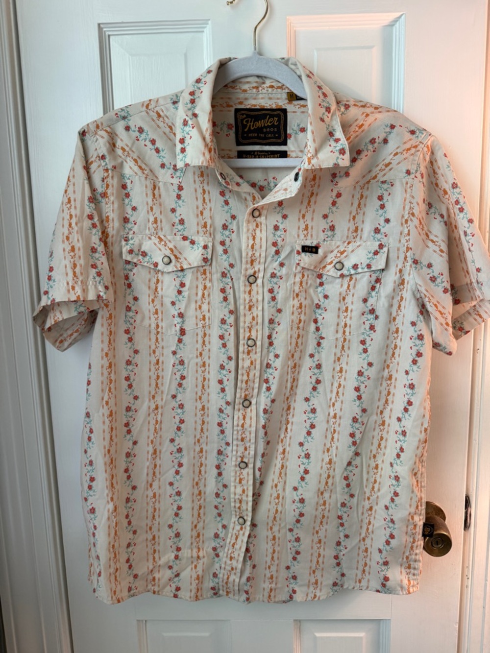 Howler Brothers Men's Short Sleeve Floral Stripe Shirt - medium - Picture 3 of 7